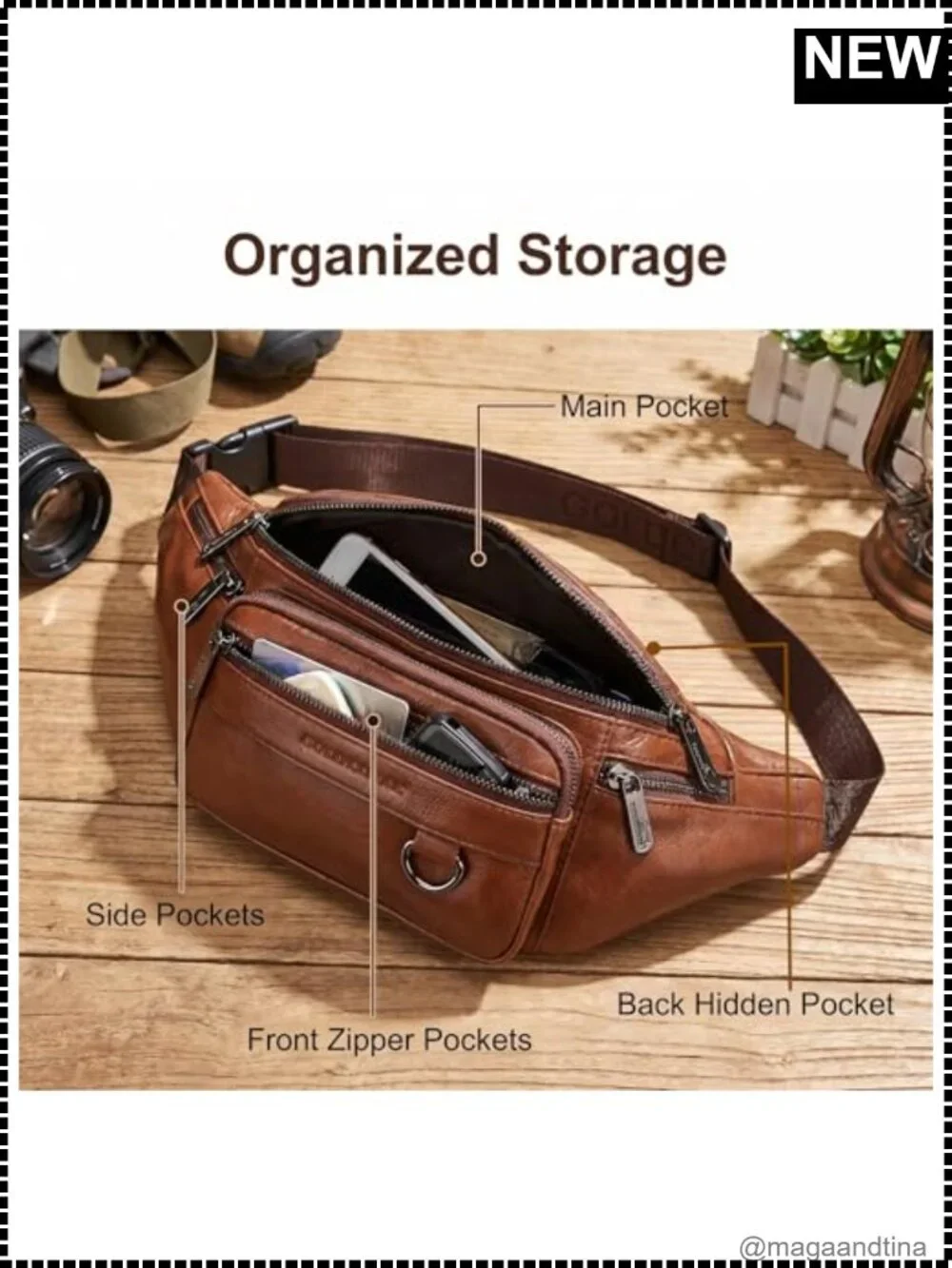 Genuine Leather Waist Pack Large Belt Bag with Adjustable Strap